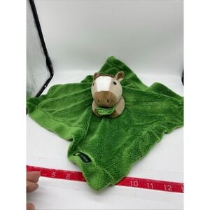 John Deere Horse Lovey Security Blanket Green Brown Plush Satin Backing 13in